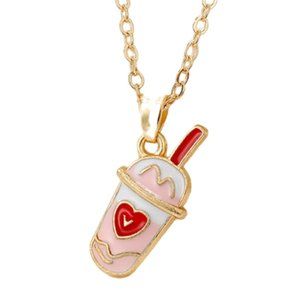 **NEW FUN & FLIRTY SWEET Gold PINK & RED Drink Milk Tea Frappe NECKLACE BOBA